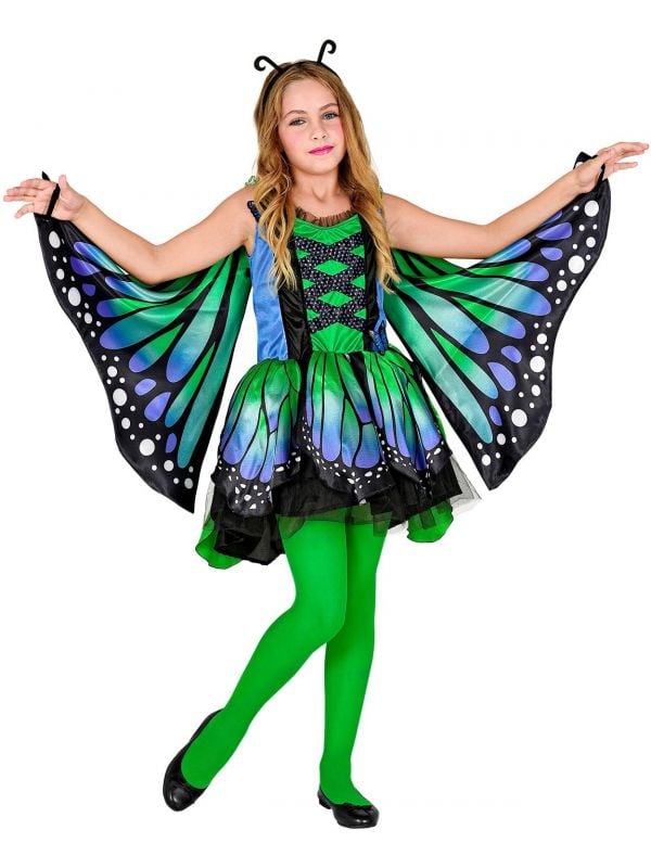 Groen gekleurde vlinder outfit met vleugels meisjes