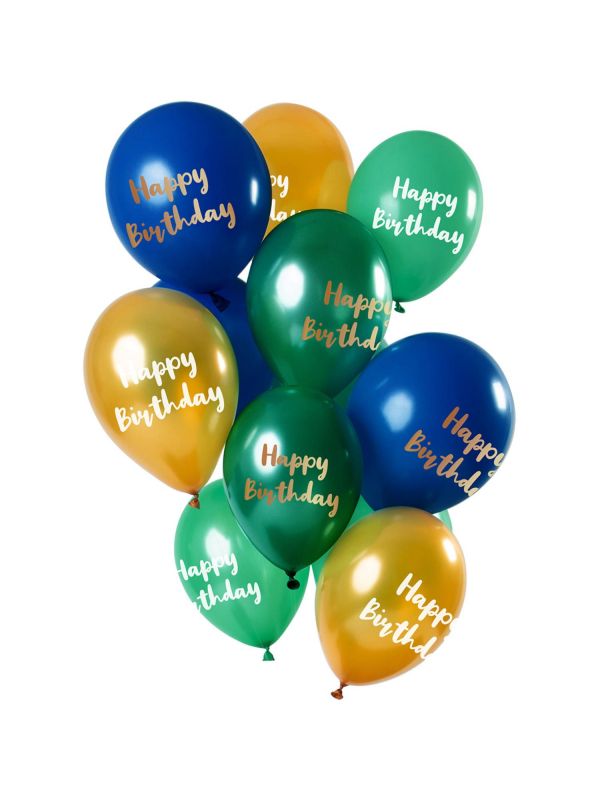Groen gouden happy birthday ballonnen 12 stuks