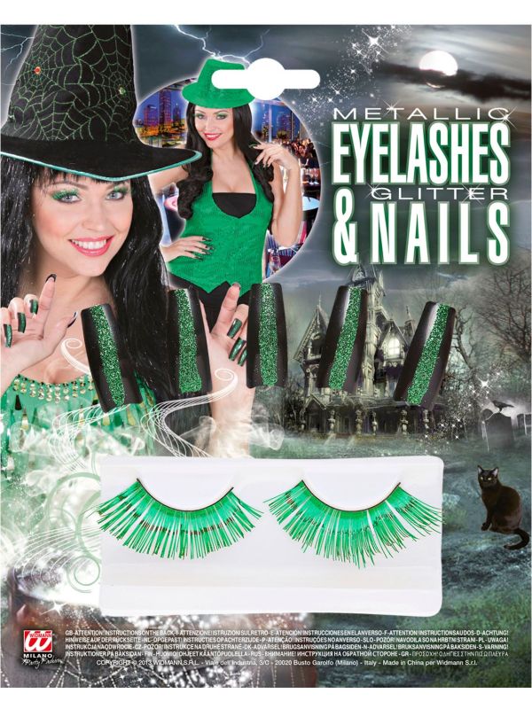 Groene glitternagels met oogwimpers