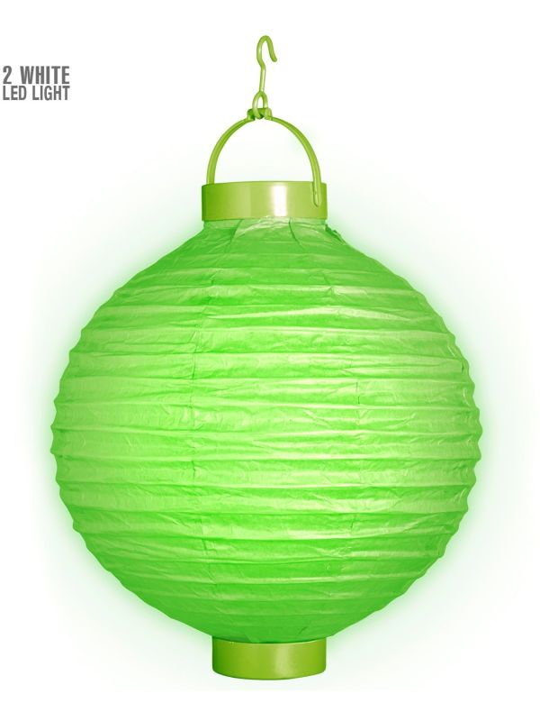 Groene lampion met 2 witte LED lichten main product photo