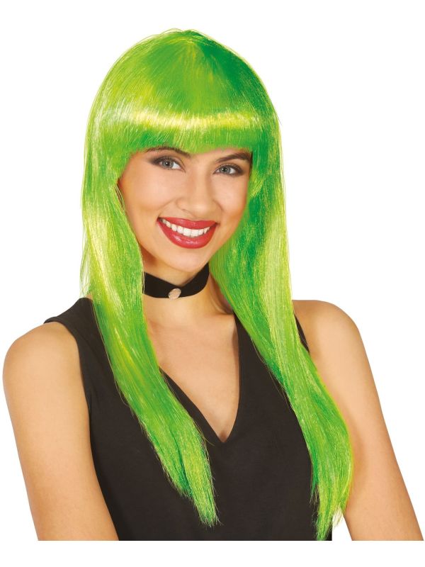 Groene lange pruik met pony main product photo