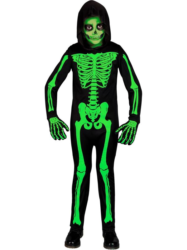 Groene skelet pak skully halloween kind