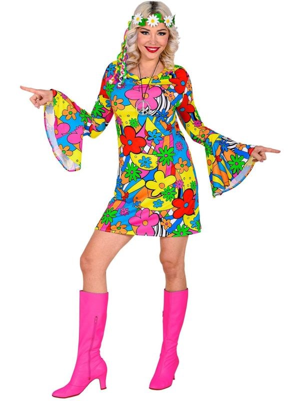 Groovy 70s flower power hippie jurkje dames