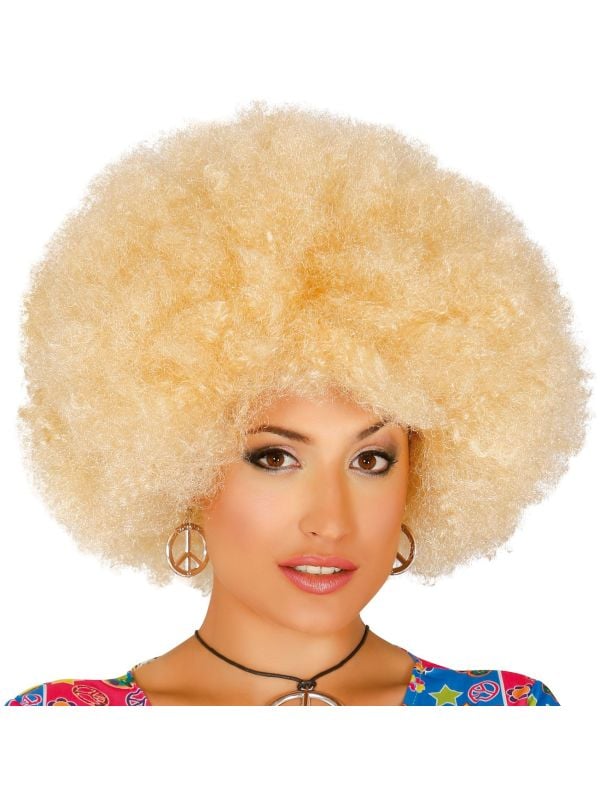 Grote blonde afro pruik