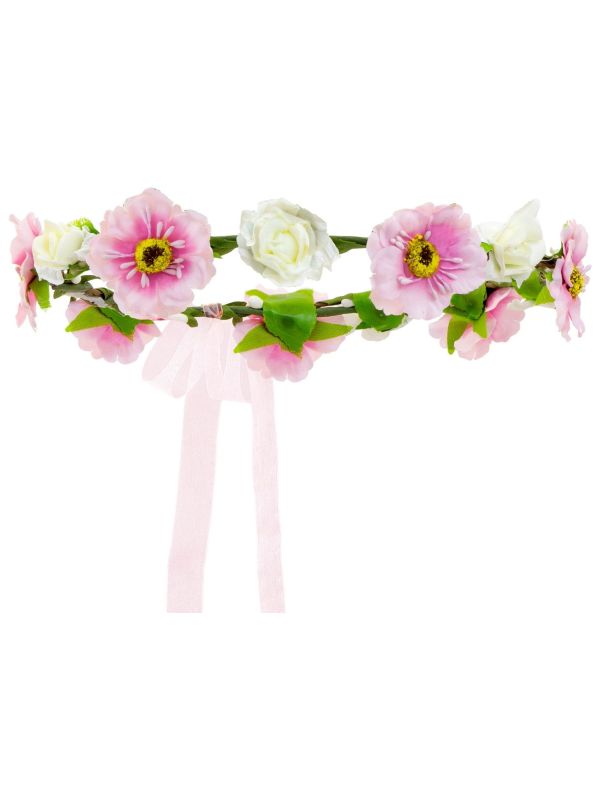 Haarband met lint roze bloemen