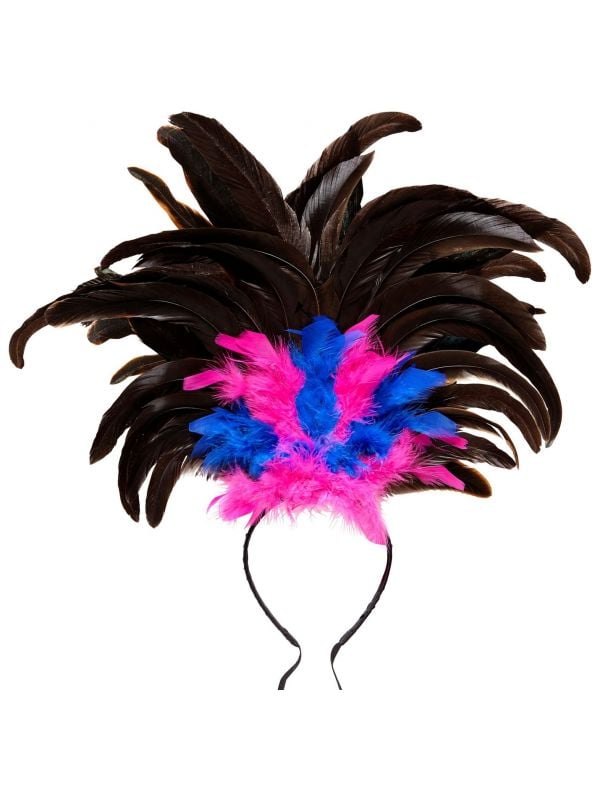 Haarband met veren copacabana blauw roze