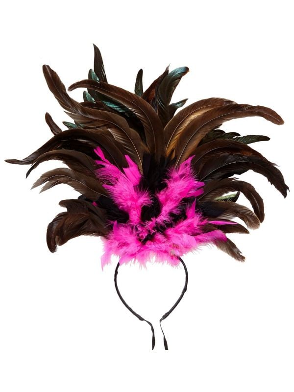 Haarband met veren copacabana roze