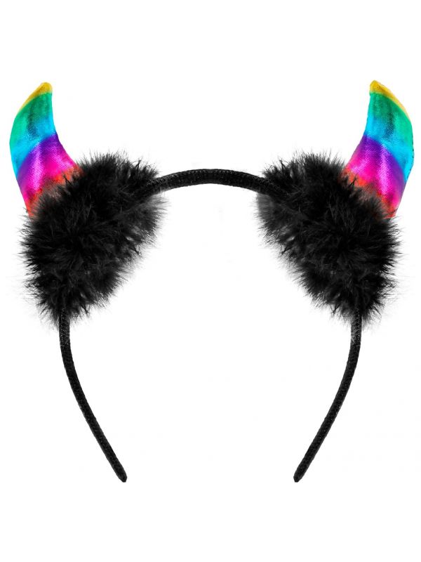 Haarband metallic regenboog hoorntjes