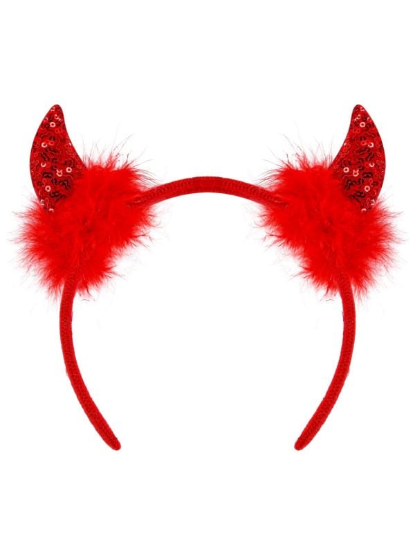 Haarband rode pailletten hoorntjes