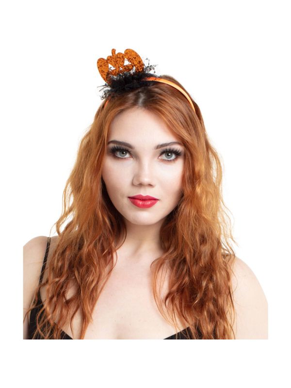 Halloween glitter pompoen haarband