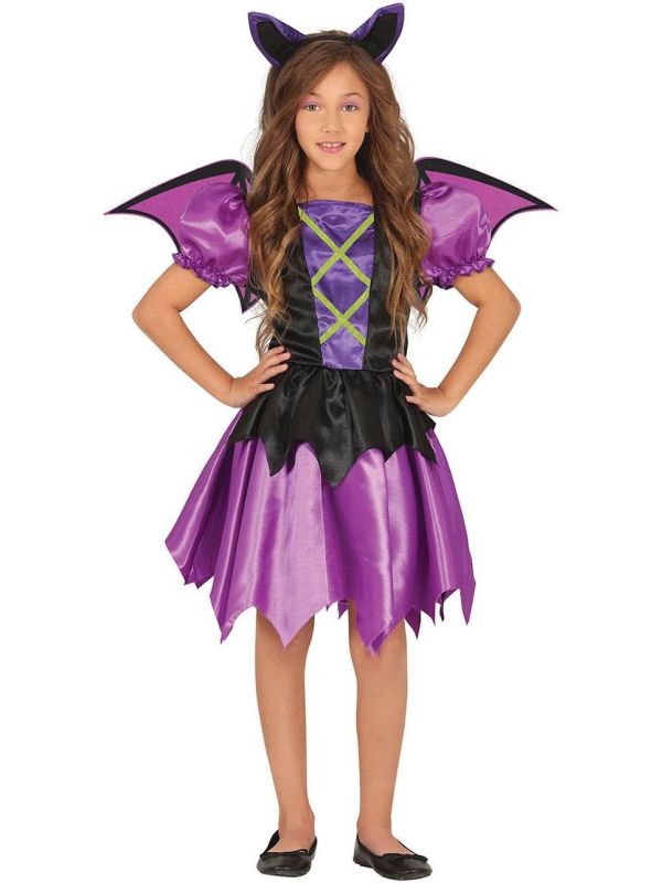 Halloween korte paarse vleermuis jurkje meisje