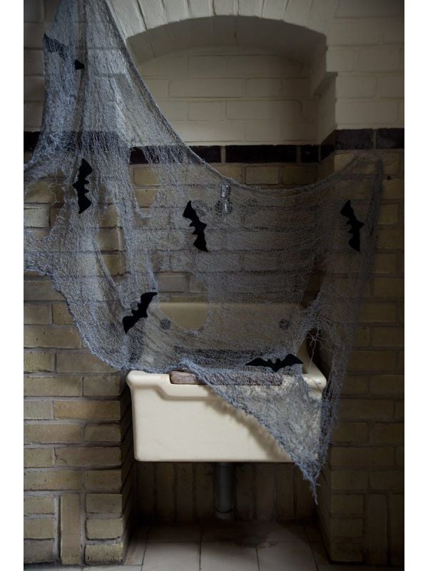 Halloween net met vleermuizen grijs