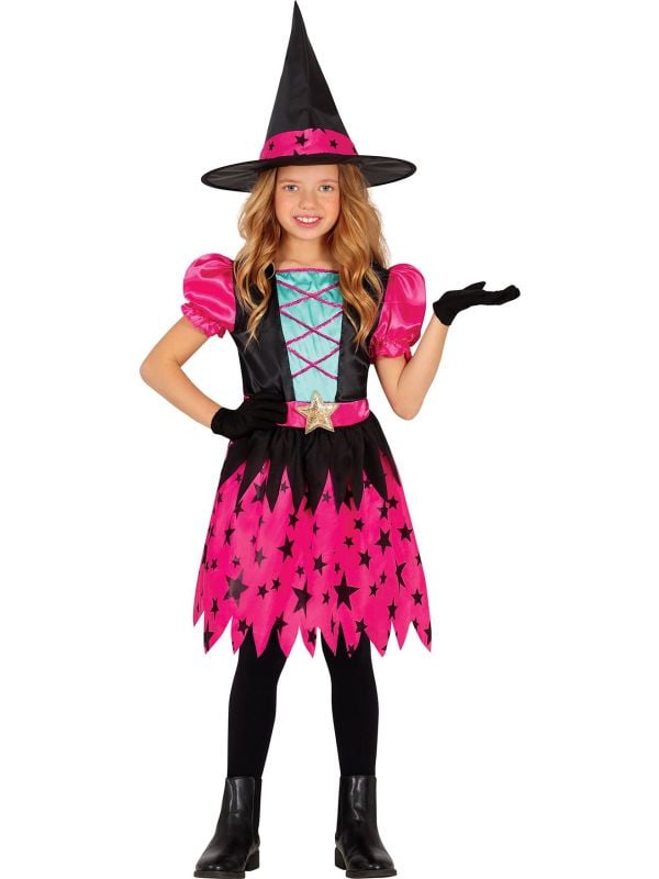 Halloween roze sterren heks jurkje kind