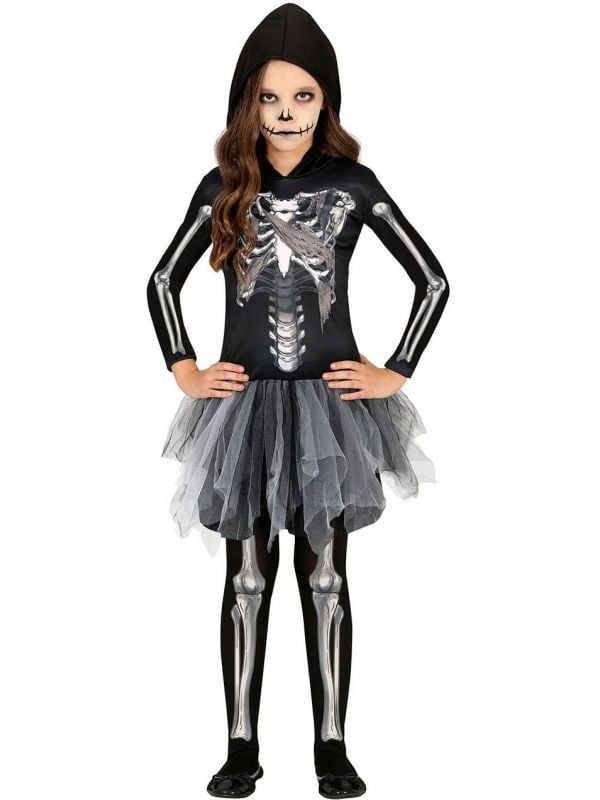 Halloween skelet jurkje met capuchon meisjes