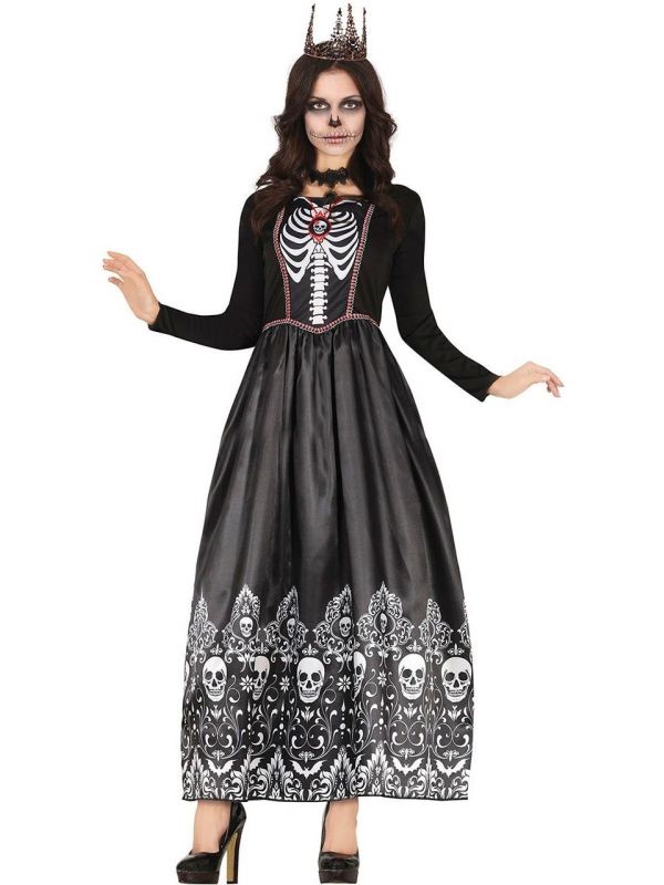 Halloween skelet koningin jurk dames