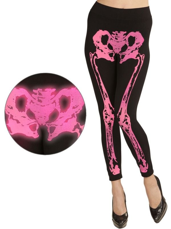 Halloween skelet legging neon roze