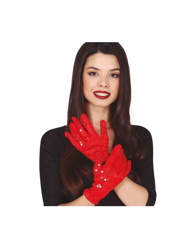 Handschoenen pailletten rood