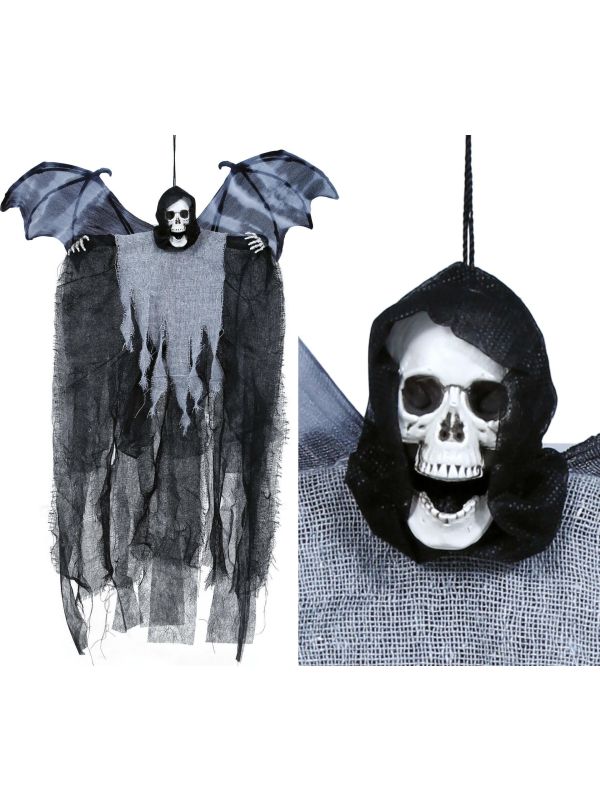 Hangdecoratie skelet met grijs tuniek en vleugels 60 cm halloween main product photo