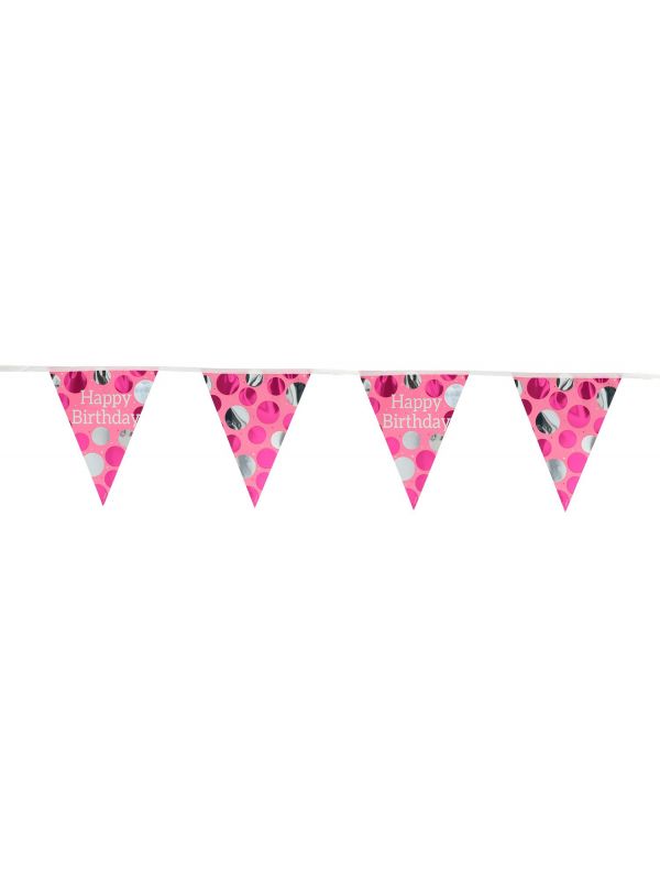 Happy birthday glossy pink vlaggenlijn 4 meter