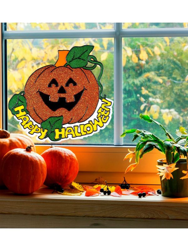 Happy halloween pompoen raam sticker