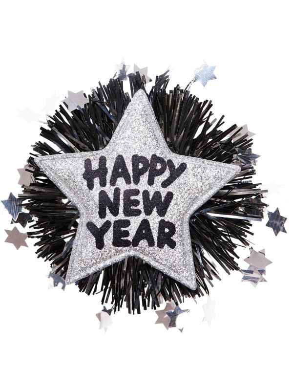 Happy New Year broche zilver