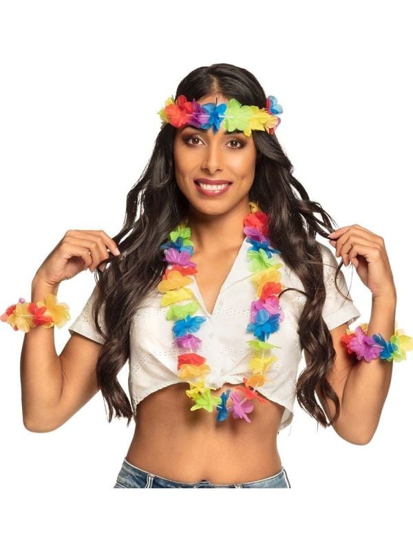 Hawaii bloemen accessoires regenboog