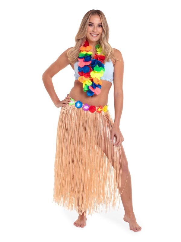 Hawaii rok naturel met bloemen 80cm