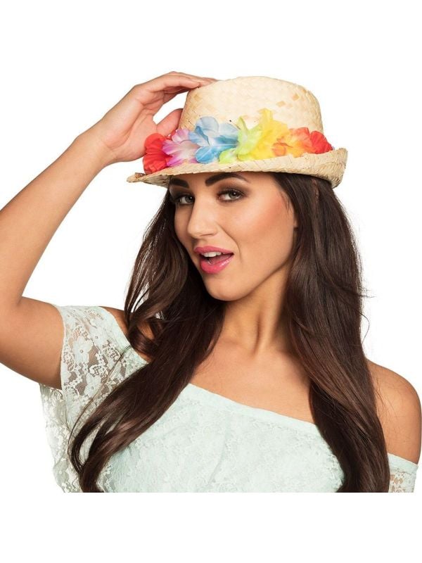 Hawaii stro fedora met bloemen