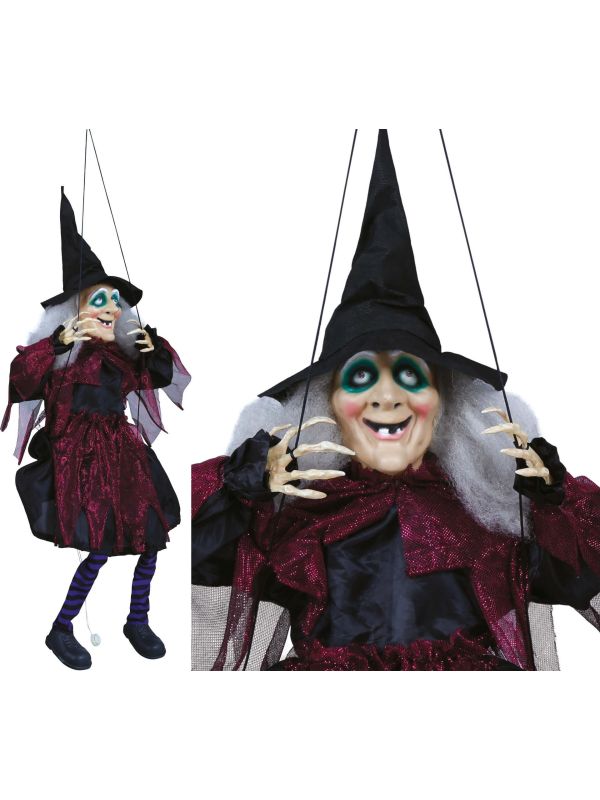 Heks op schommel met licht, geluid en beweging 100 cm halloween main product photo