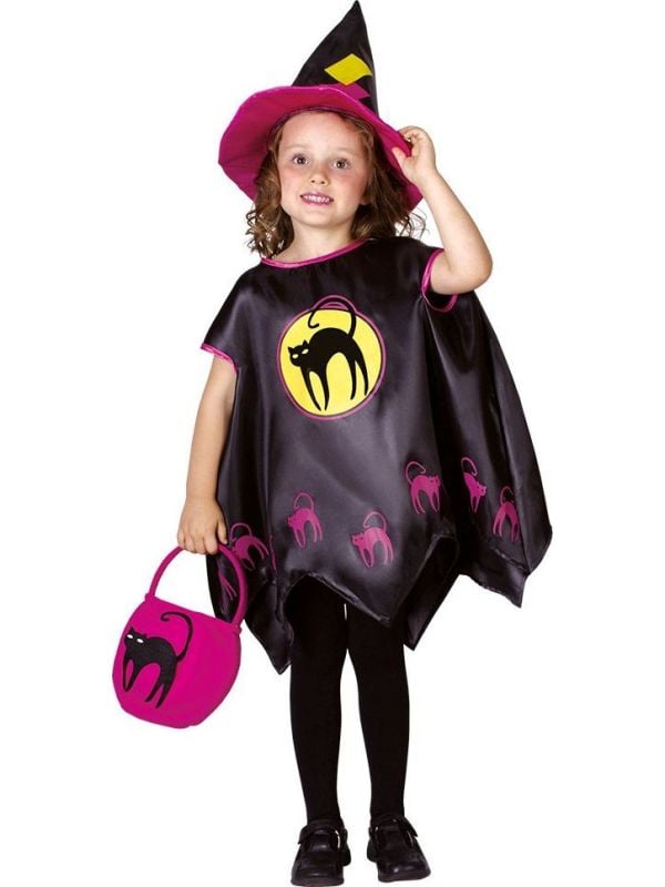 Heks poncho met zwarte kat kind