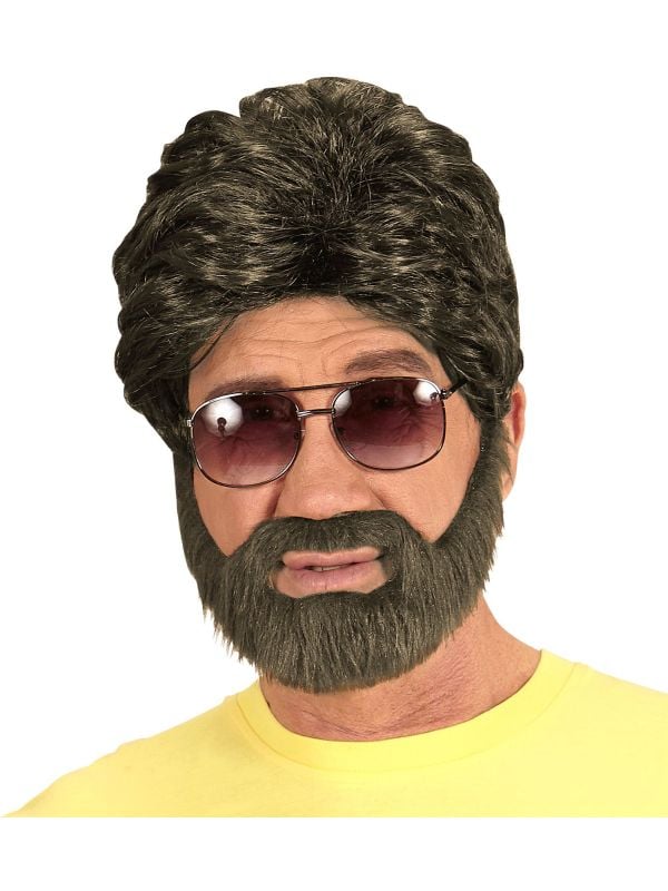 Hippe pruik met baard bruin