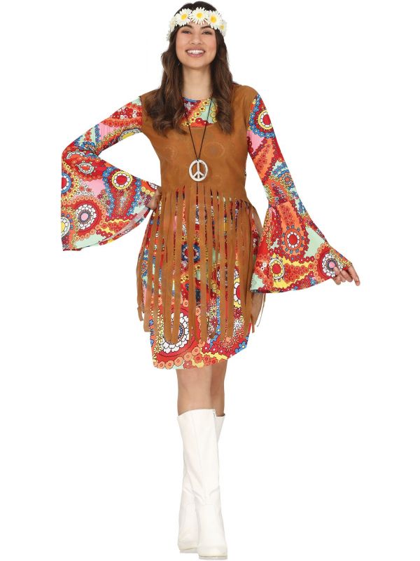 Hippie peace coat met jurk outfit dames