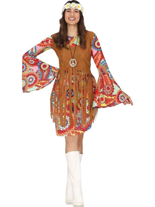 Hippie peace coat met jurk outfit dames