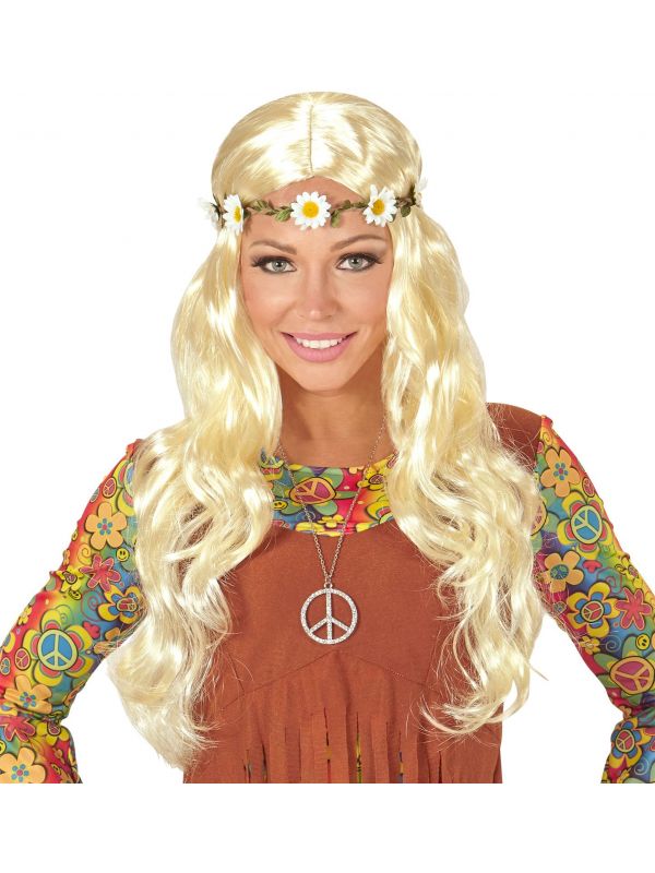 Hippie pruik met madeliefjes hoofdband