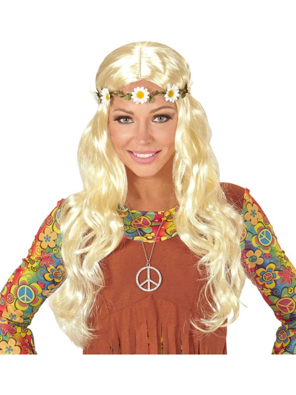 Hippie pruik met madeliefjes hoofdband