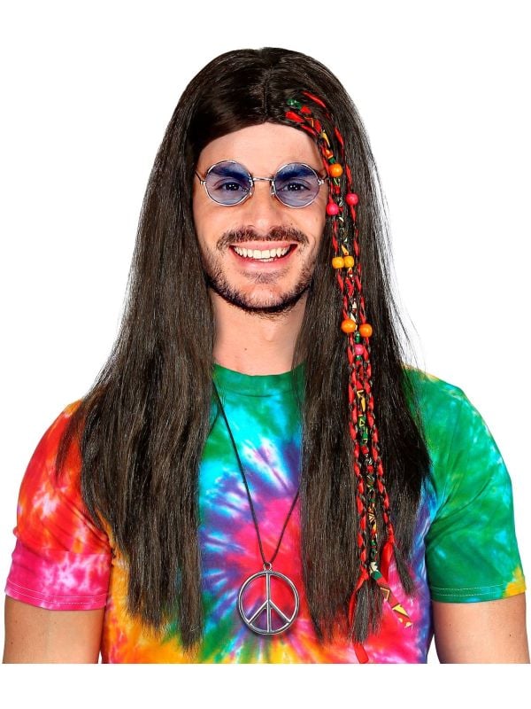 Hippie pruik met vlecht en kralen