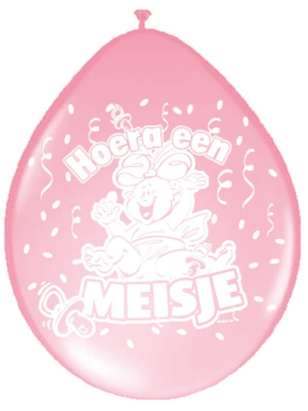 Hoera een meisje roze ballonnen 8 stuks