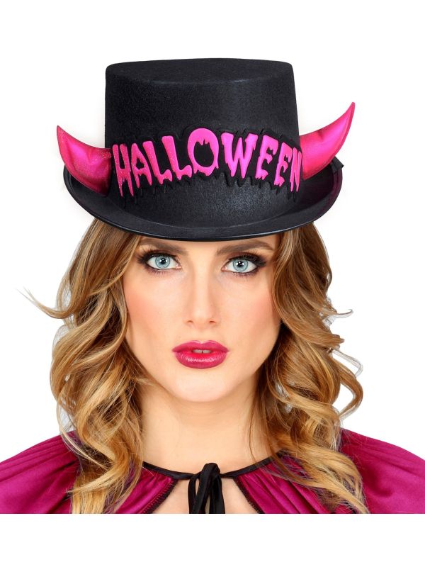 Hoge halloween hoed zwart-roze