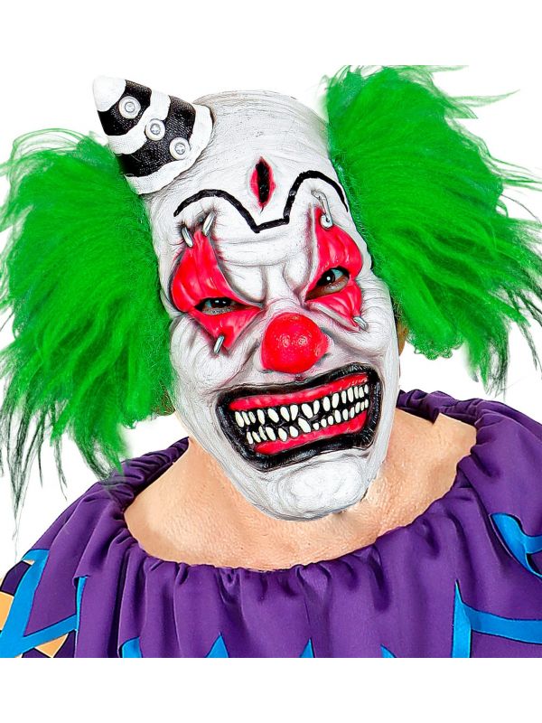 Horror clown masker met hoedje en haar