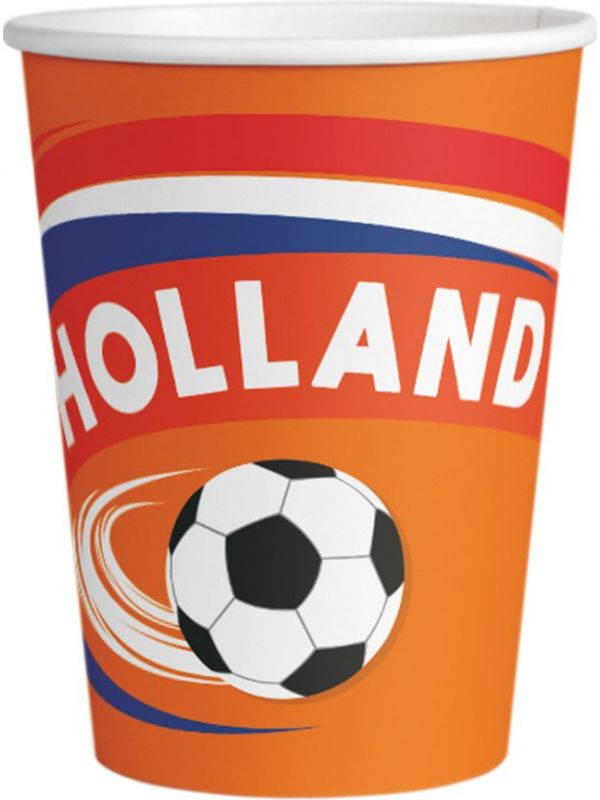 Hup Holland hup voetbal oranje bekertjes 8 stuks