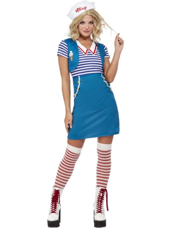 Ice Cream Seller Kostuum Dames Blauw main product photo