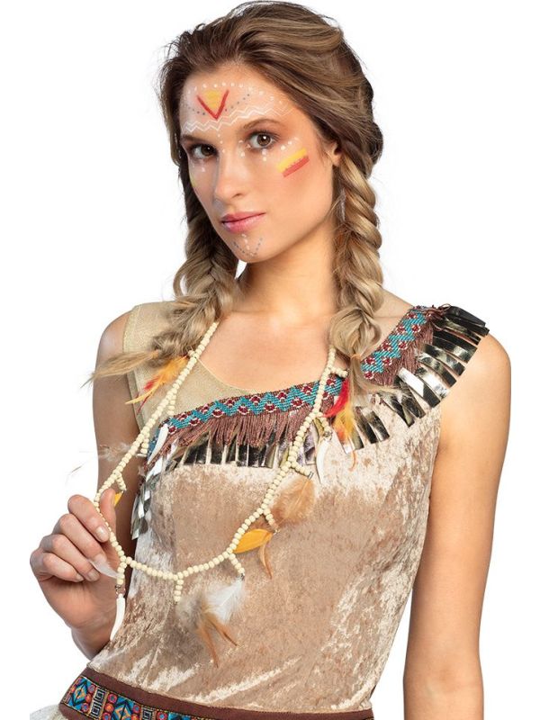 Indianen ketting met veren en kralen