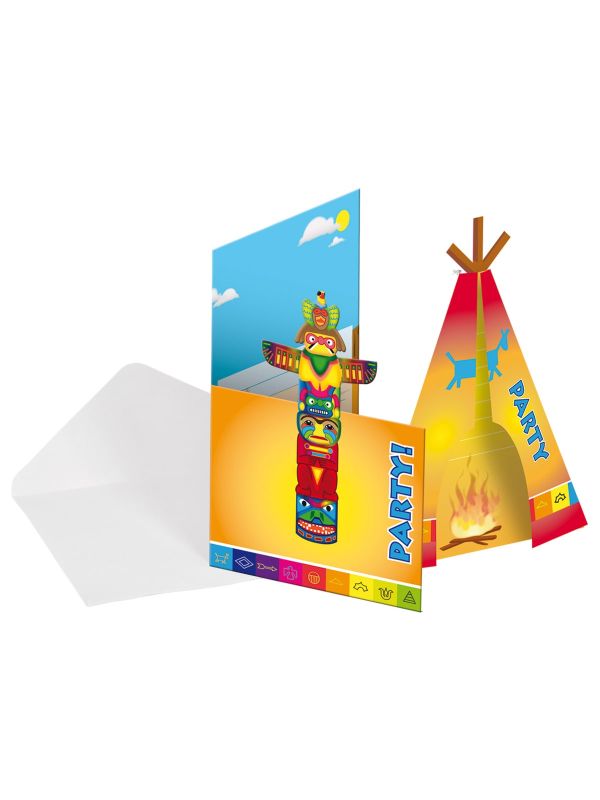 Indianen party kinderfeestje uitnodigingen 8 stuks main product photo