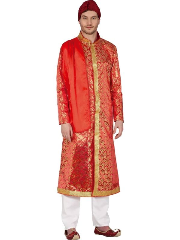 Indiase tuniek rood outfit met hoed heren