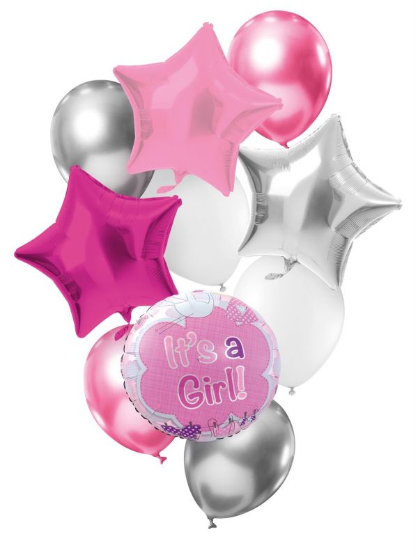 It's a girl roze zilver set folieballonnen
