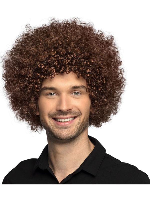 Jaren 70 afro pruik bruin