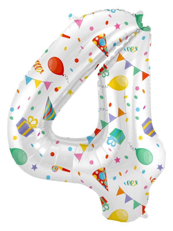 Joyful party print cijfer 4 folieballon