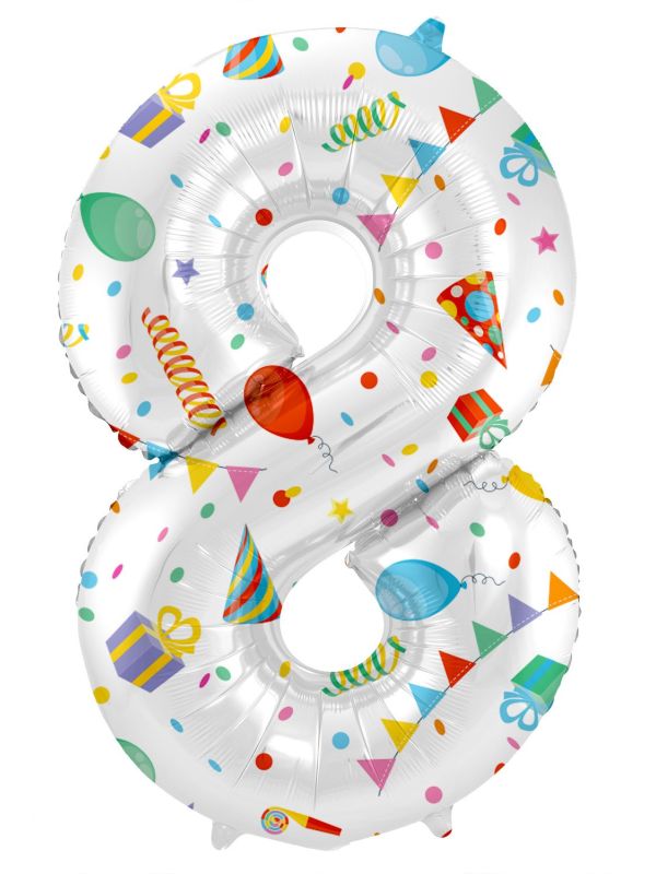 Joyful party print cijfer 8 folieballon