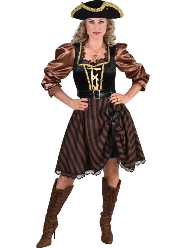 Jurk piraten vrouw bruin met strepen main product photo