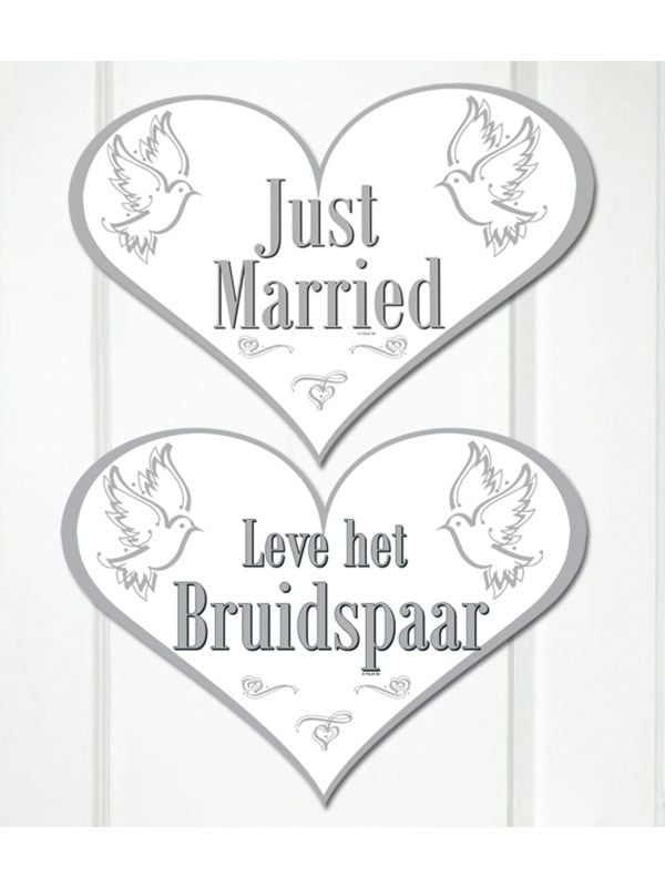 Just married bruiloft deurbord